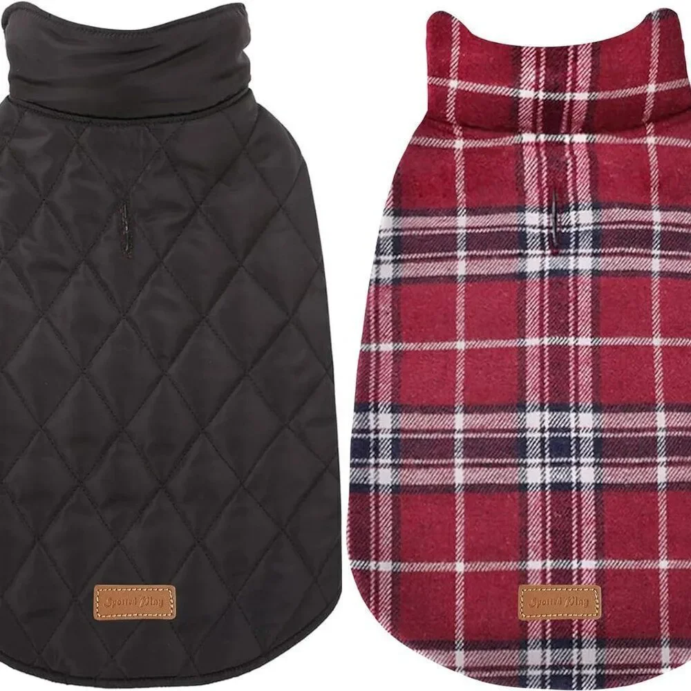 Reversible Waterproof Winter Dog Jacket Coat Plaid and solid Black Sz XS  NEW